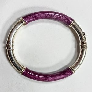 Vintage Milor Bangle Bracelet Purple Swirl Enamel Sterling Silver